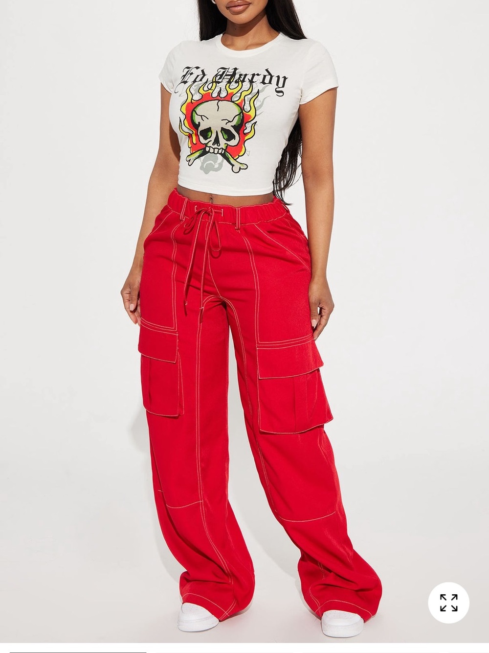 Fashion Nova Keep Me Entertained Wide Leg Cargo Pant Red NWT XS